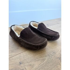 UGG australia 10 mens Ascot Brown slipper moccasin Wool shoe leather suede